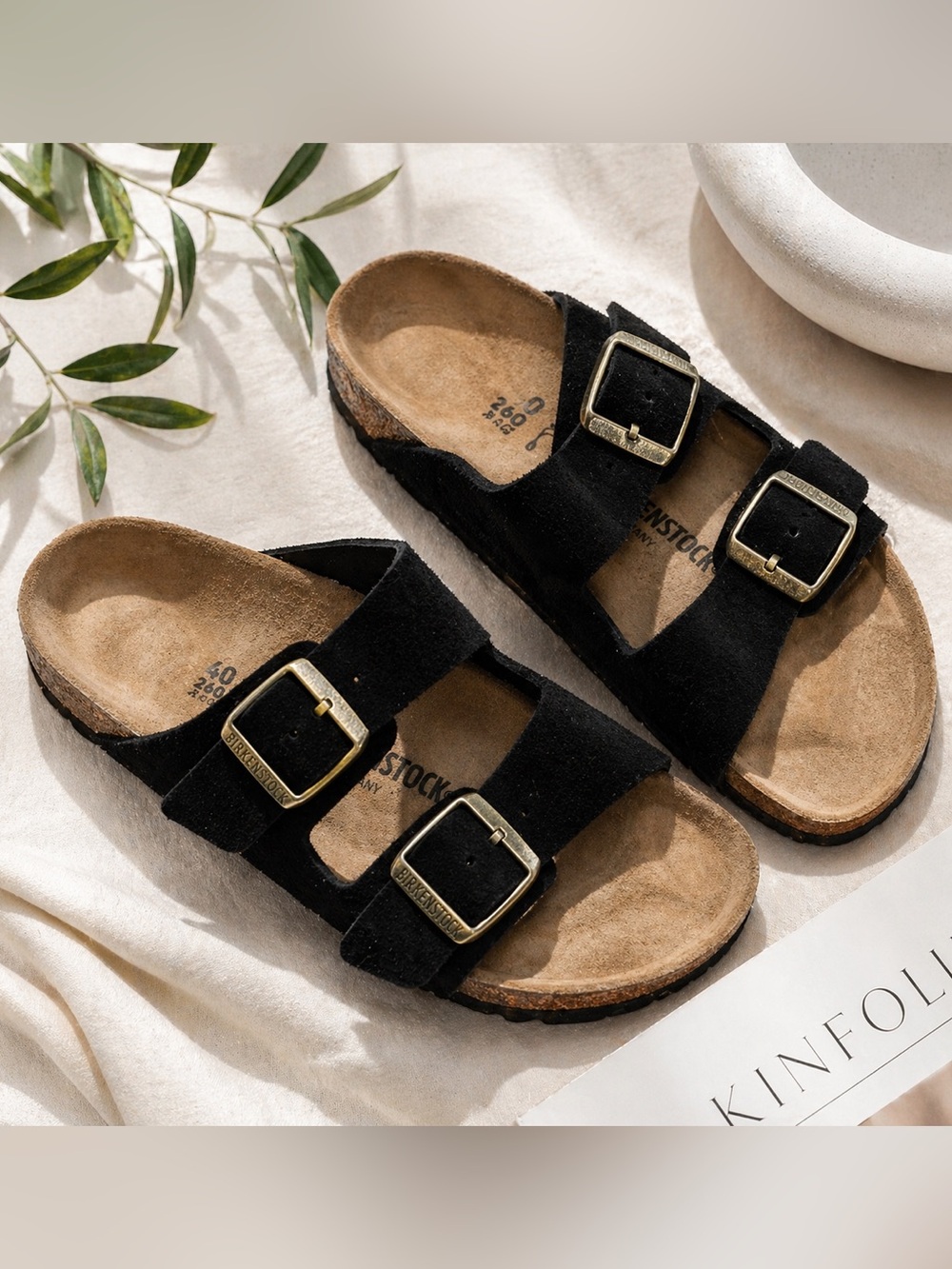 Birkenstock Arizona Soft Footbed Black Suede Womens 40 9 Double Strap EUC